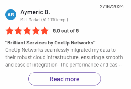 Client review positive on G2 for OneUp Networks