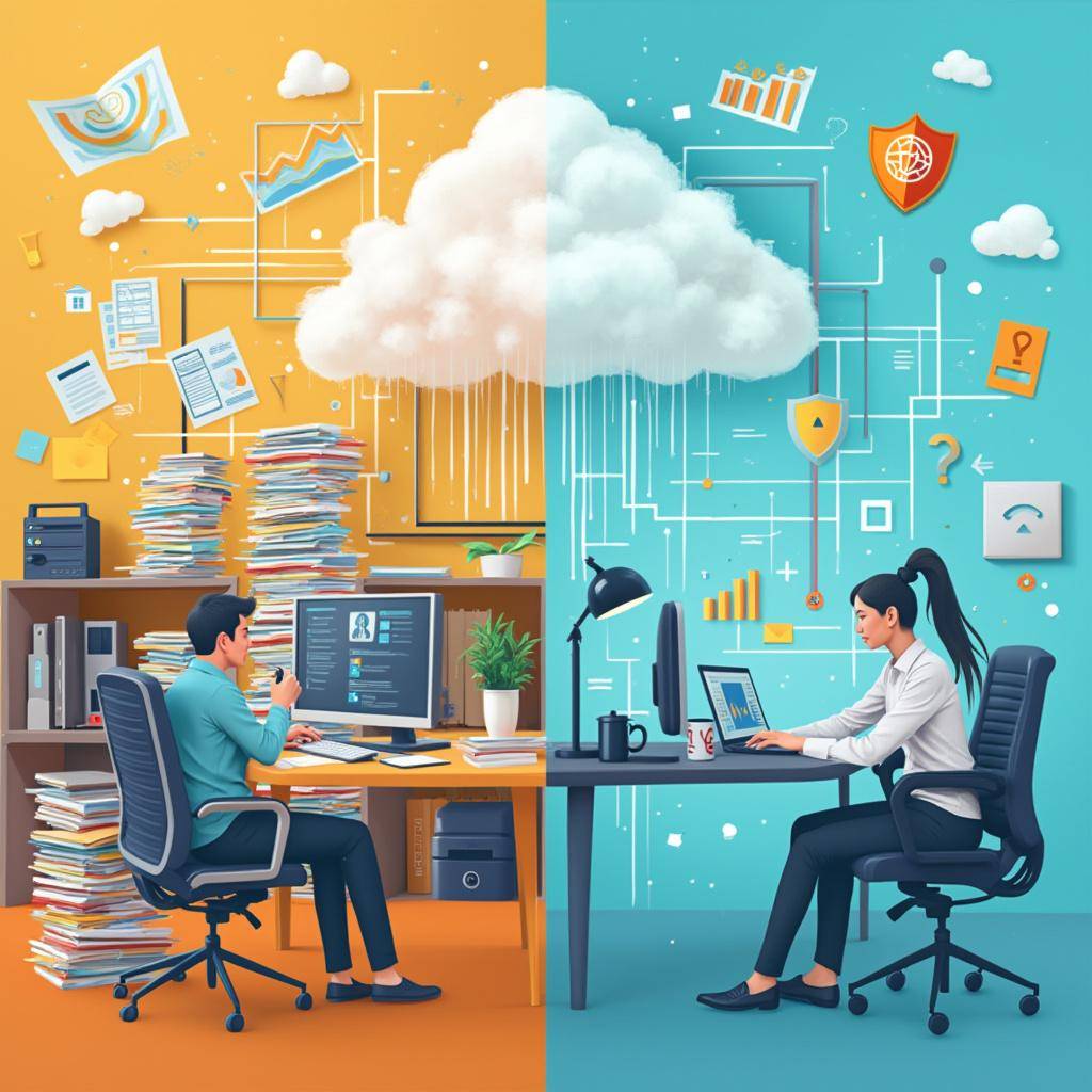 Cloud computing use in accounting firms compared to traditional way of working in offices with the help of OneUp Networks